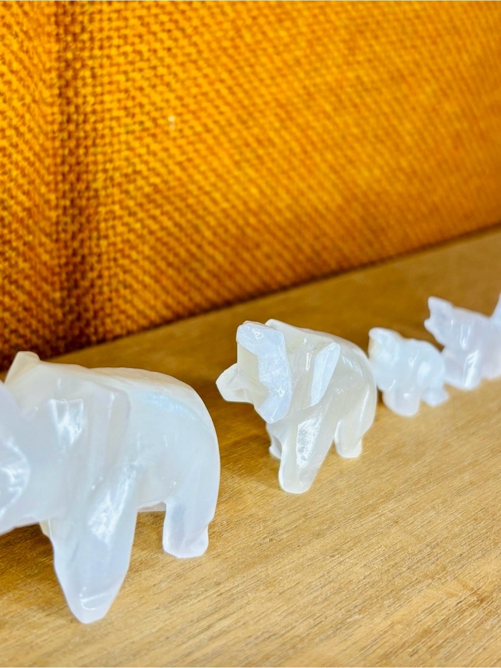 Set of 5 Hand Carved White Onyx Elephant Figurines